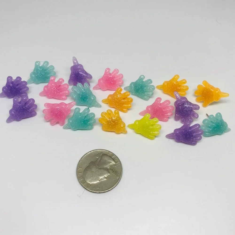 Orange Glitter Sticky Hand Resin Kawaii Hand Crafted Stud Earrings